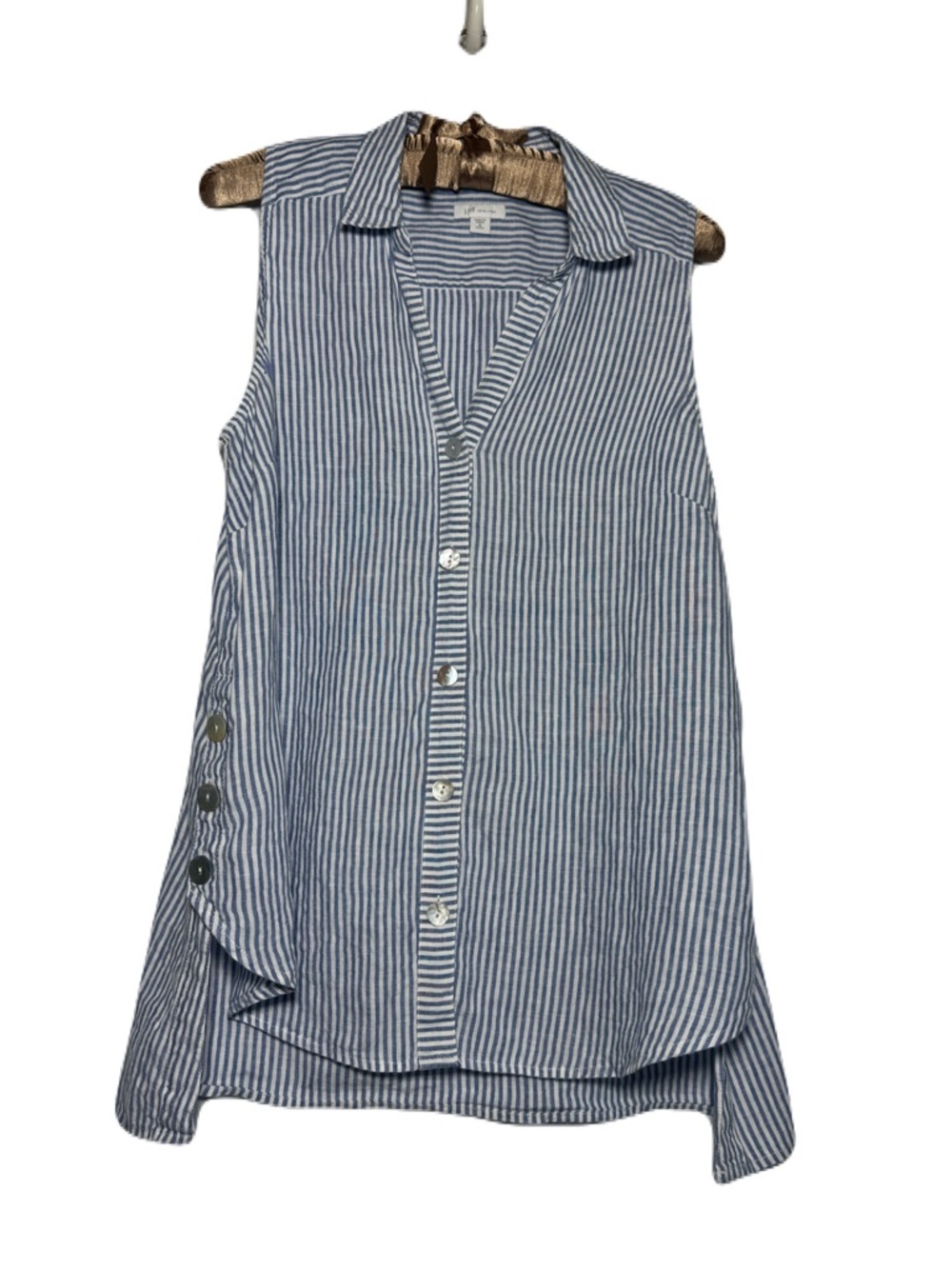Linen/Light and Airy Nautical Striped Sleeveless Button-Front Top